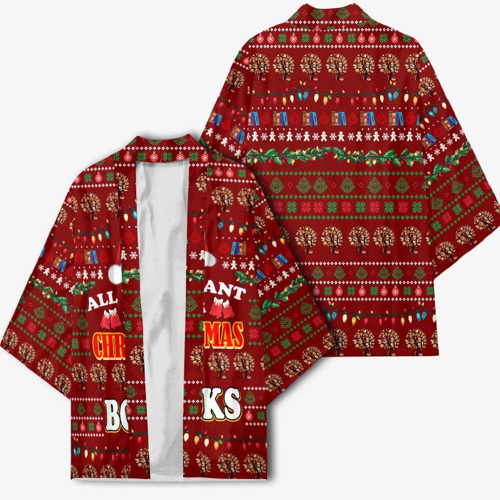 All I Want For Christmas Is Books Christmas Kimono Xmas Holiday Patterns - Wonder Print Shop