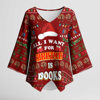 All I Want For Christmas Is Books Christmas Kimono Sleeve Blouse Xmas Holiday Patterns - Wonder Print Shop