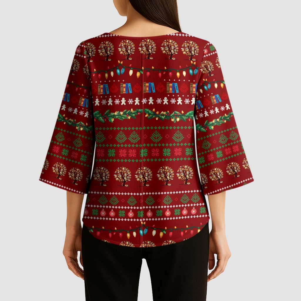 All I Want For Christmas Is Books Christmas Kimono Sleeve Blouse Xmas Holiday Patterns - Wonder Print Shop