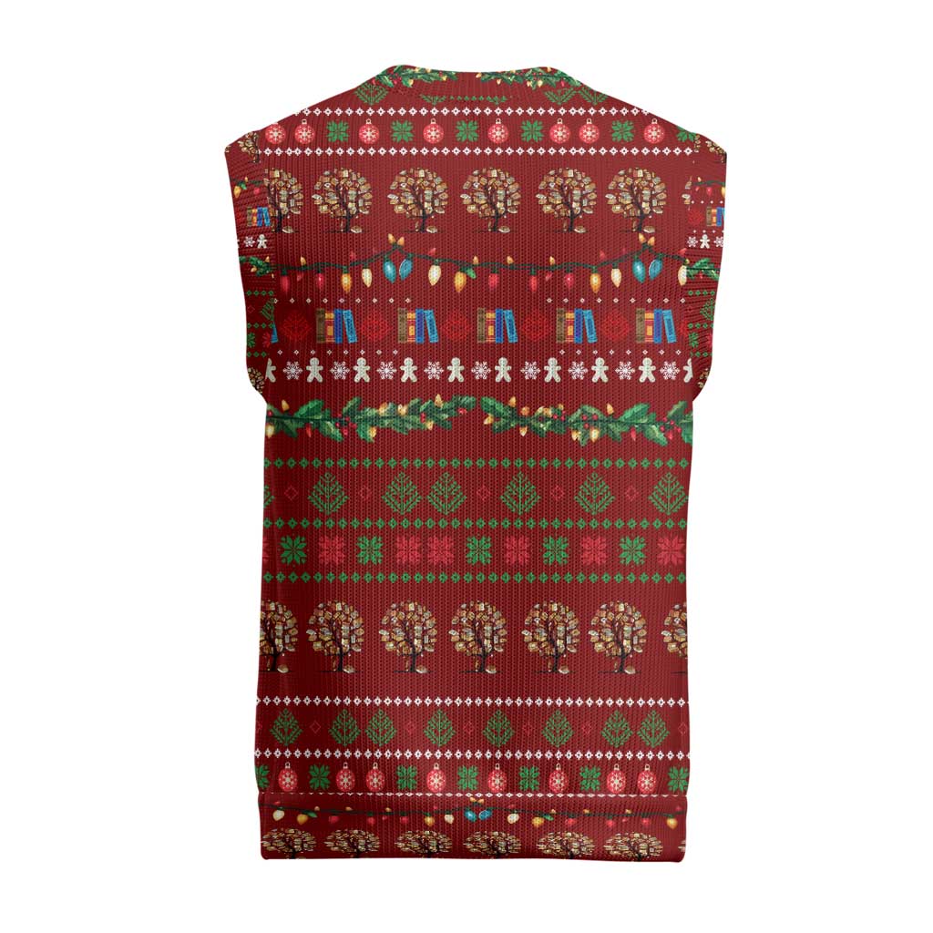 All I Want For Christmas Is Books Christmas Knitted V-Neck Vest Xmas Holiday Patterns - Wonder Print Shop