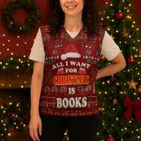All I Want For Christmas Is Books Christmas Knitted V-Neck Vest Xmas Holiday Patterns - Wonder Print Shop