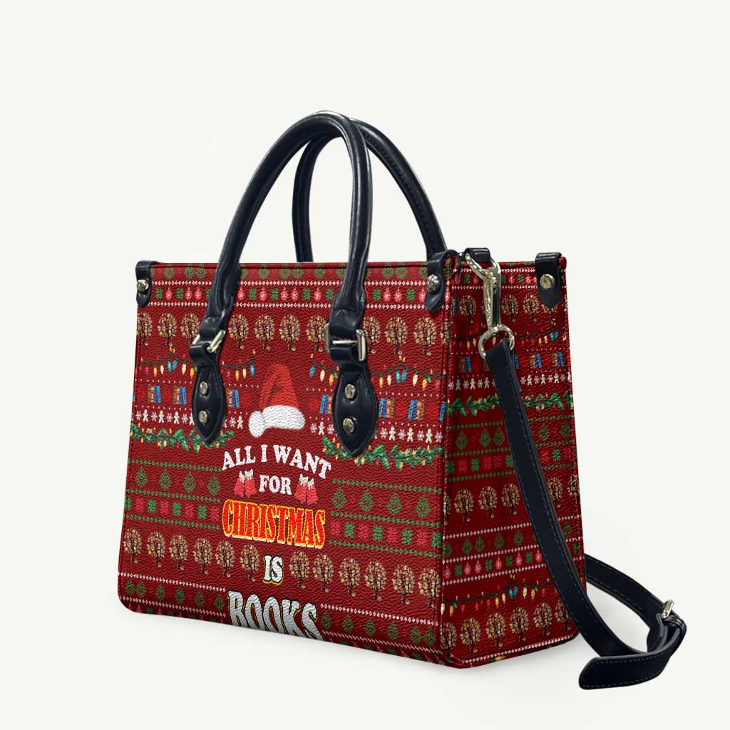 All I Want For Christmas Is Books Christmas Leather Bag Xmas Holiday Patterns - Wonder Print Shop