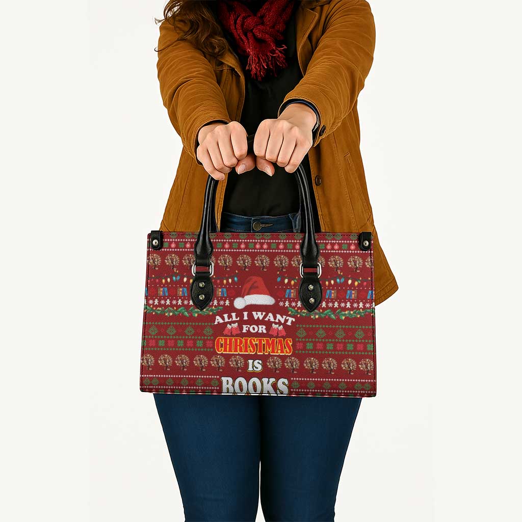 All I Want For Christmas Is Books Christmas Leather Bag Xmas Holiday Patterns - Wonder Print Shop