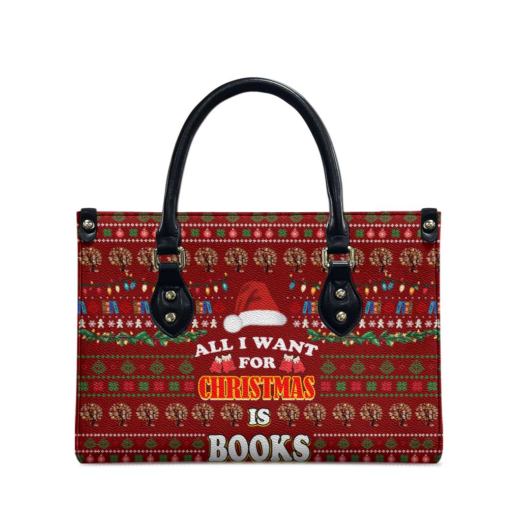 All I Want For Christmas Is Books Christmas Leather Bag Xmas Holiday Patterns - Wonder Print Shop