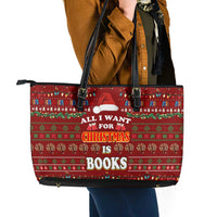 All I Want For Christmas Is Books Christmas Leather Tote Bag Xmas Holiday Patterns - Wonder Print Shop