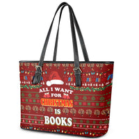All I Want For Christmas Is Books Christmas Leather Tote Bag Xmas Holiday Patterns - Wonder Print Shop