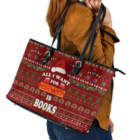 All I Want For Christmas Is Books Christmas Leather Tote Bag Xmas Holiday Patterns - Wonder Print Shop