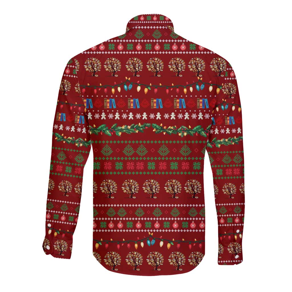 All I Want For Christmas Is Books Christmas Long Sleeve Button Shirt Xmas Holiday Patterns - Wonder Print Shop