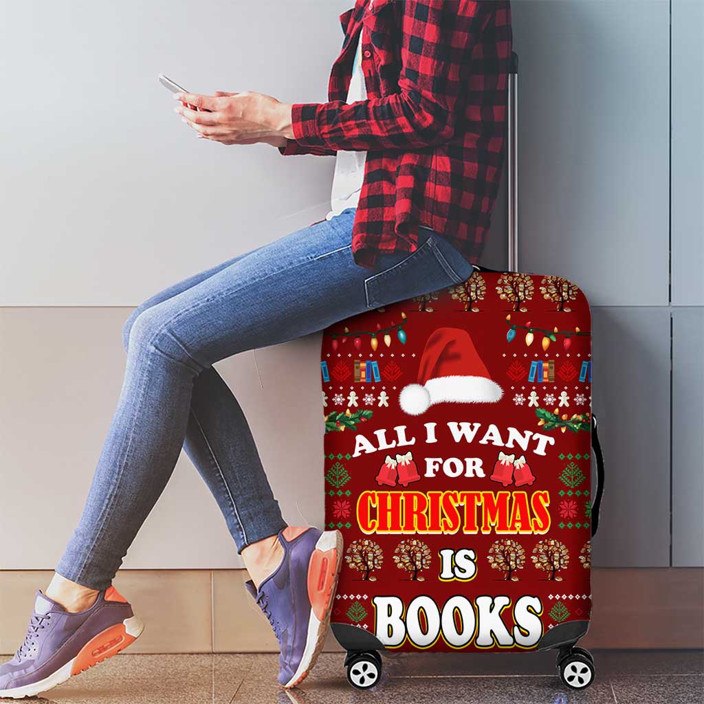 All I Want For Christmas Is Books Christmas Luggage Cover Xmas Holiday Patterns - Wonder Print Shop
