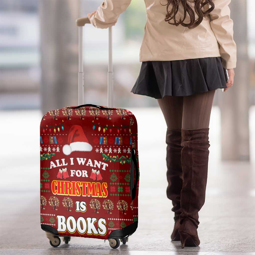 All I Want For Christmas Is Books Christmas Luggage Cover Xmas Holiday Patterns - Wonder Print Shop