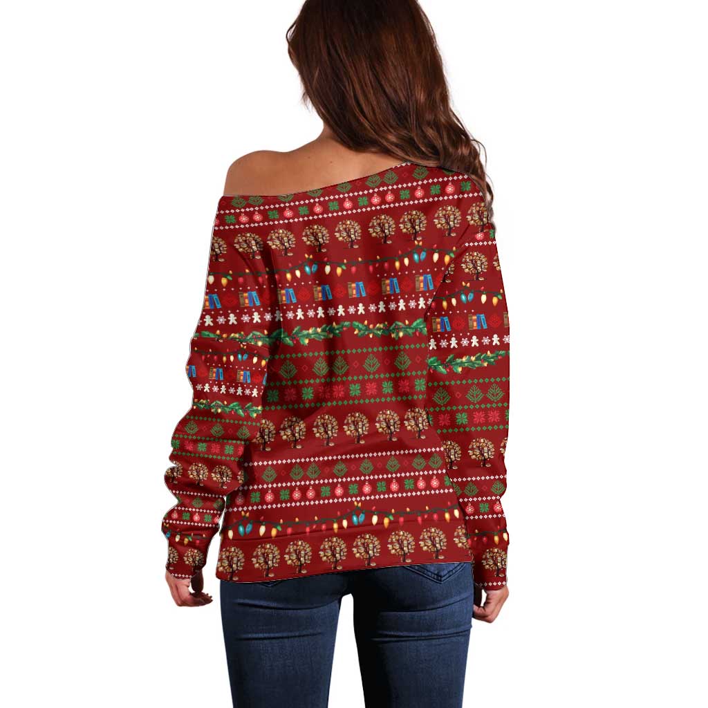 All I Want For Christmas Is Books Christmas Off Shoulder Sweater Xmas Holiday Patterns - Wonder Print Shop