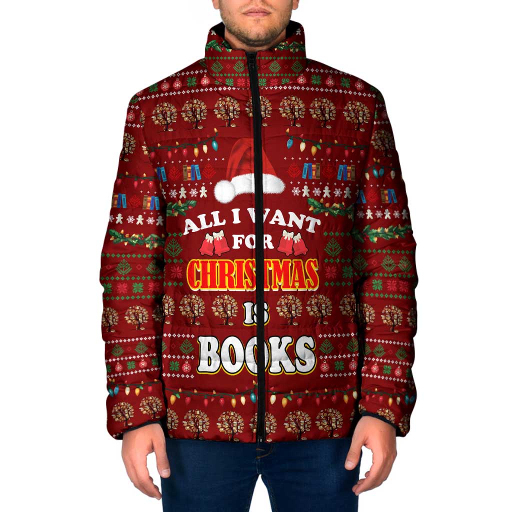 All I Want For Christmas Is Books Christmas Padded Jacket Xmas Holiday Patterns - Wonder Print Shop
