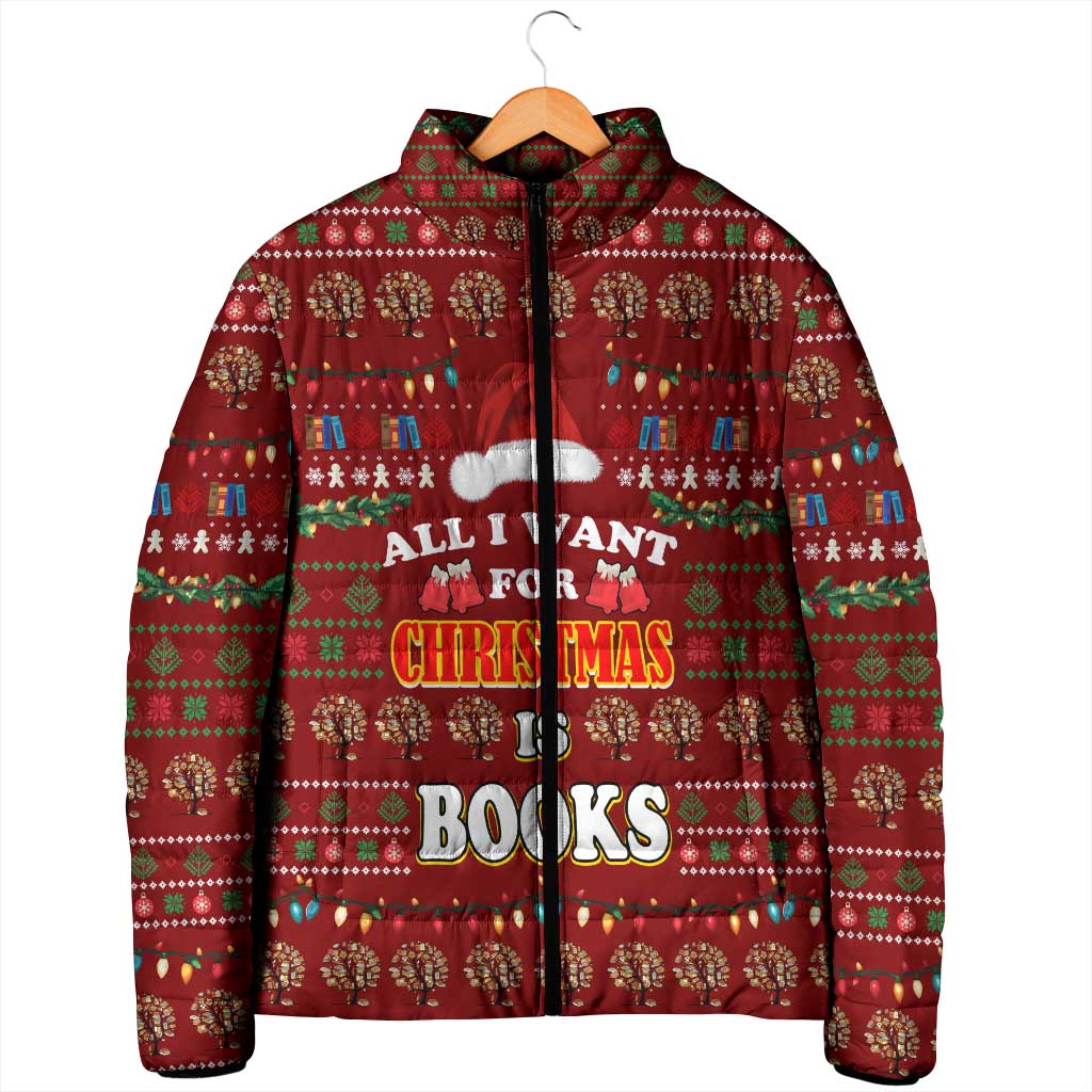 All I Want For Christmas Is Books Christmas Padded Jacket Xmas Holiday Patterns - Wonder Print Shop