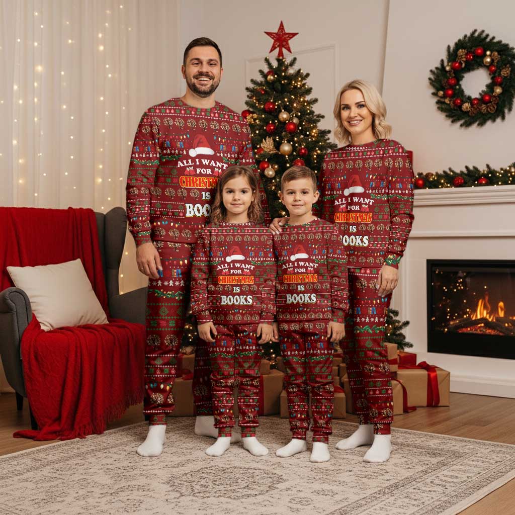 All I Want For Christmas Is Books Christmas Pajama Set Xmas Holiday Patterns - Wonder Print Shop