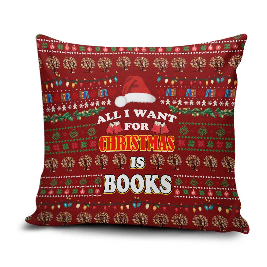 All I Want For Christmas Is Books Christmas Pillow Cover Xmas Holiday Patterns - Wonder Print Shop