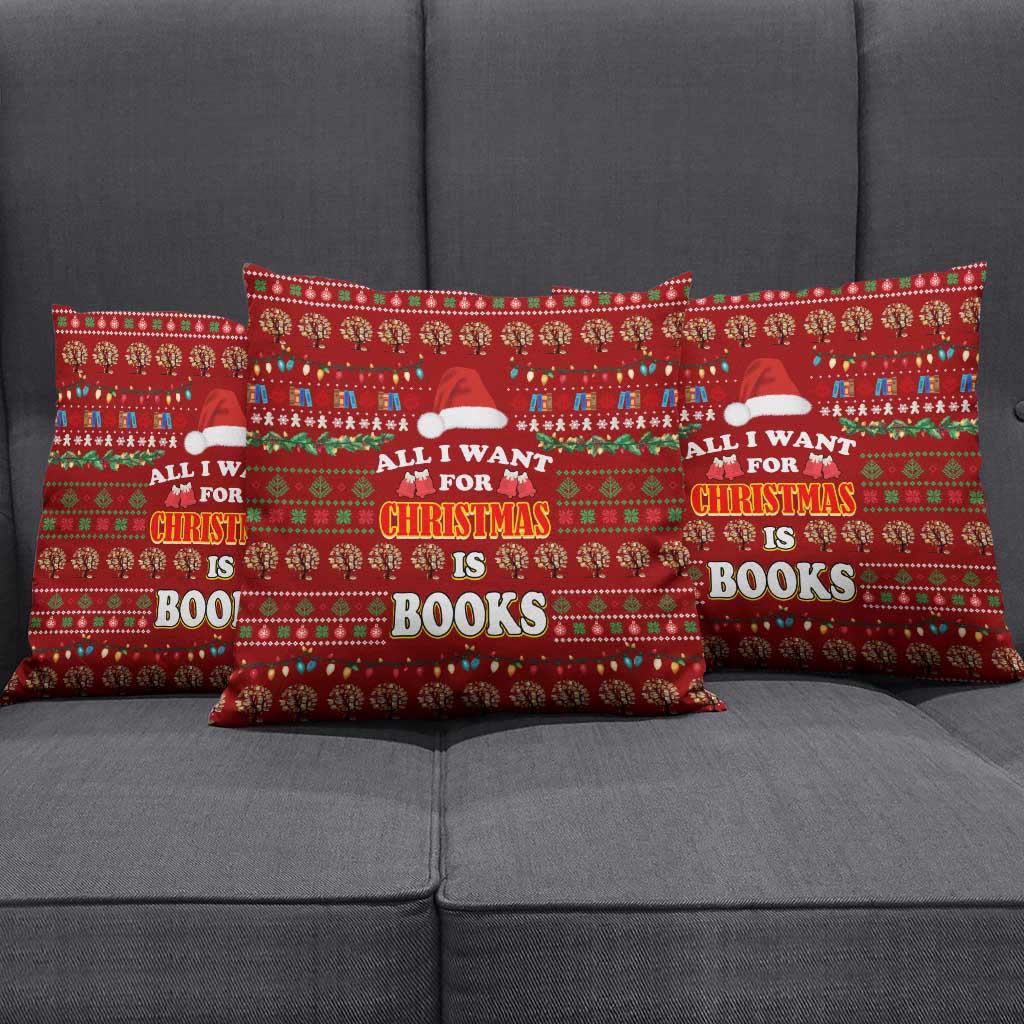 All I Want For Christmas Is Books Christmas Pillow Cover Xmas Holiday Patterns - Wonder Print Shop
