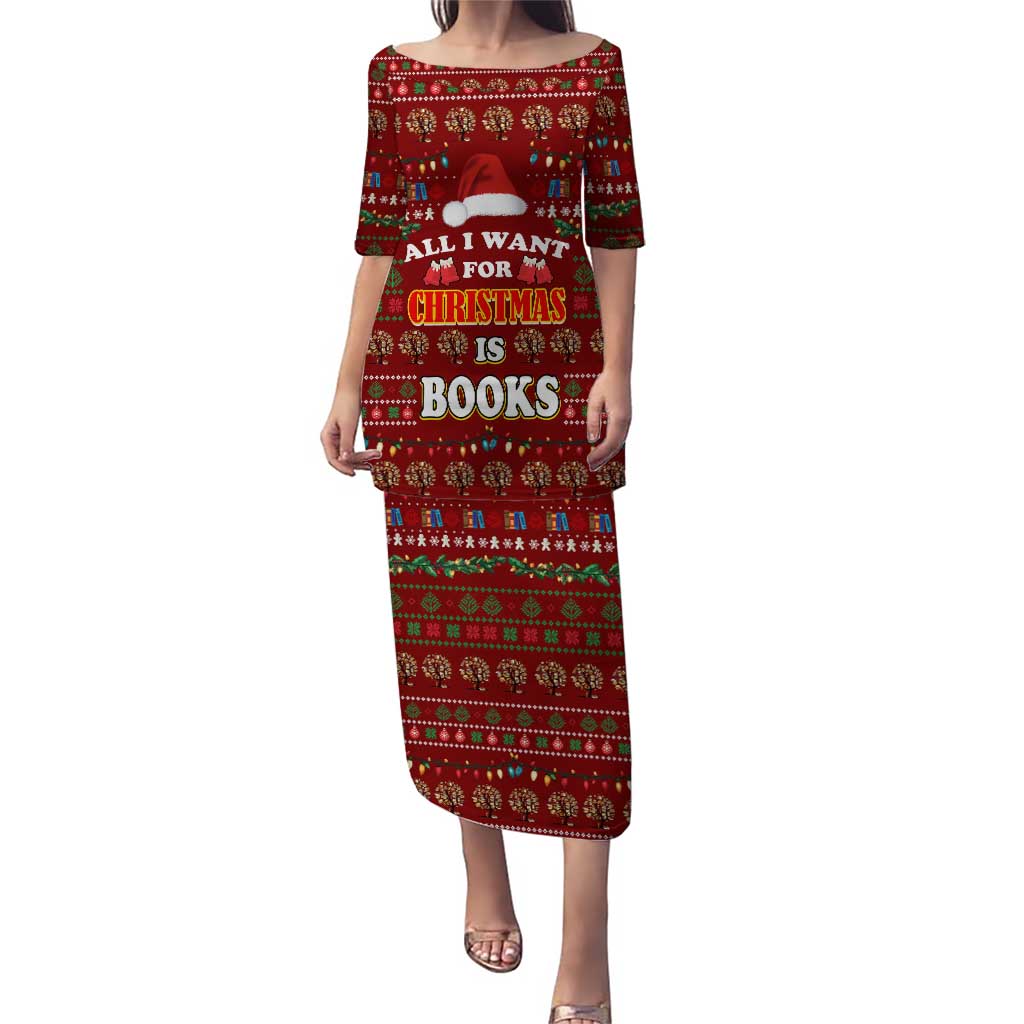 All I Want For Christmas Is Books Christmas Puletasi Xmas Holiday Patterns - Wonder Print Shop