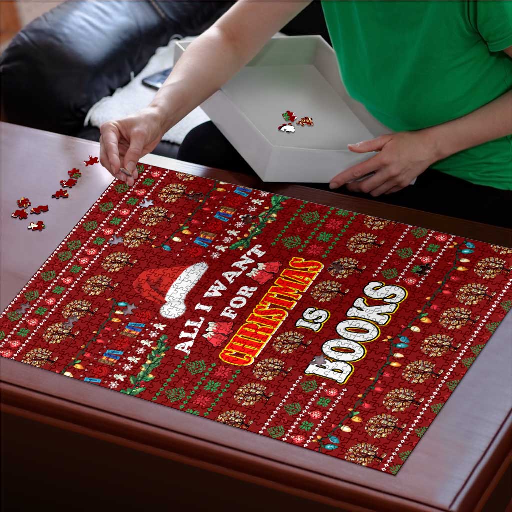 All I Want For Christmas Is Books Christmas Puzzle Xmas Holiday Patterns - Wonder Print Shop