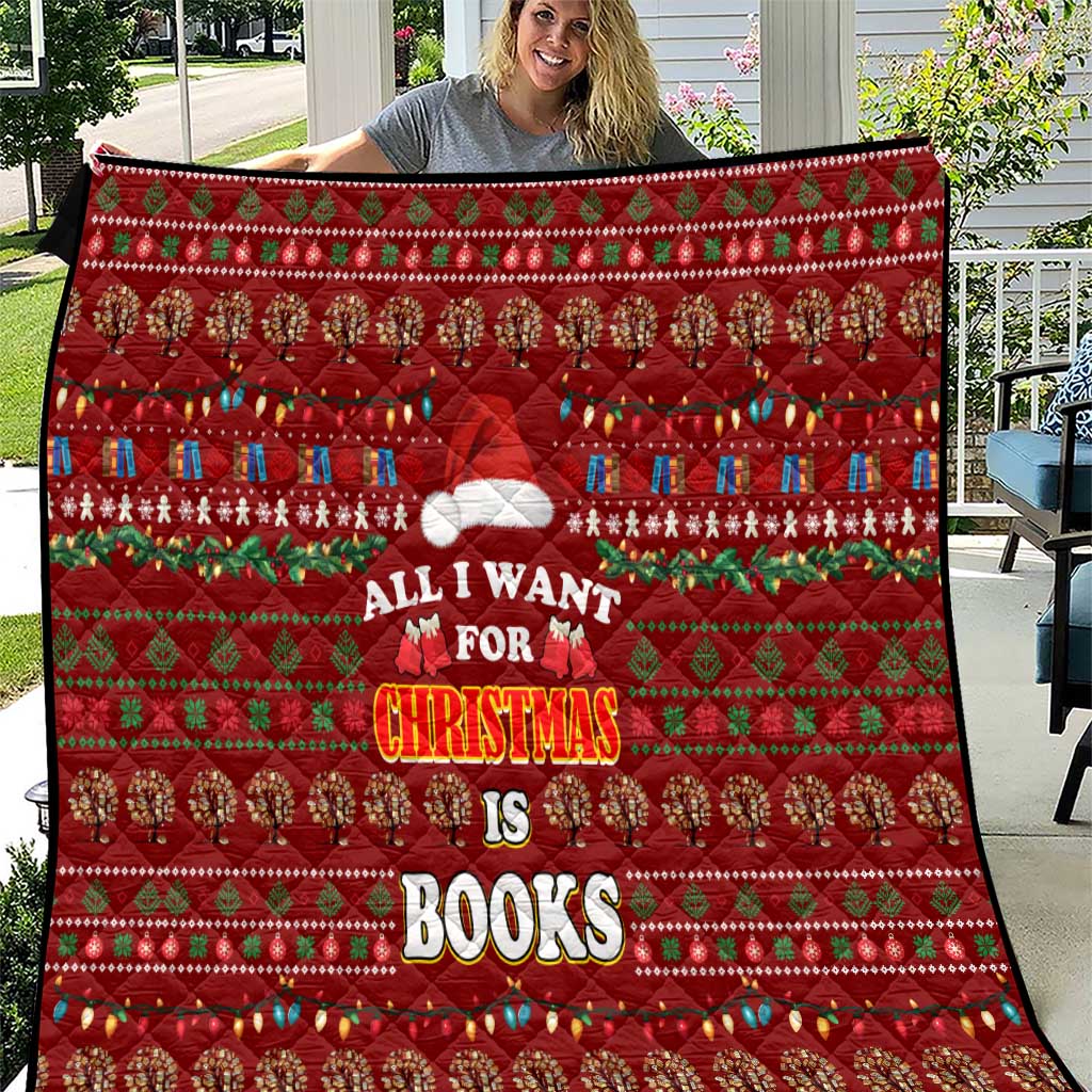All I Want For Christmas Is Books Christmas Quilt Xmas Holiday Patterns - Wonder Print Shop