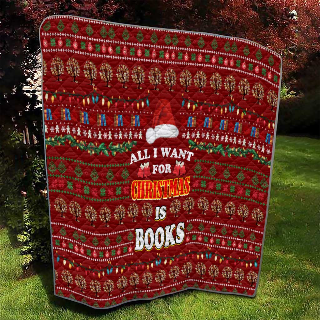 All I Want For Christmas Is Books Christmas Quilt Xmas Holiday Patterns - Wonder Print Shop