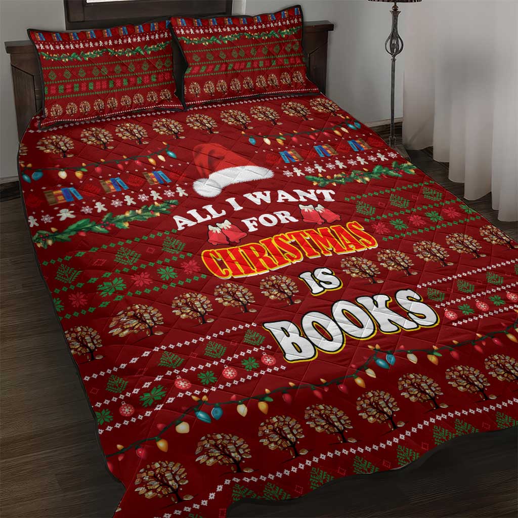All I Want For Christmas Is Books Christmas Quilt Bed Set Xmas Holiday Patterns - Wonder Print Shop