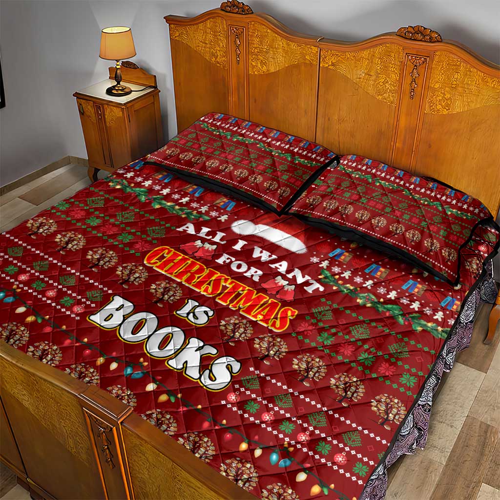 All I Want For Christmas Is Books Christmas Quilt Bed Set Xmas Holiday Patterns - Wonder Print Shop