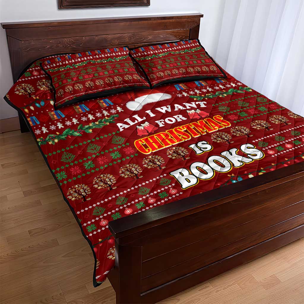 All I Want For Christmas Is Books Christmas Quilt Bed Set Xmas Holiday Patterns - Wonder Print Shop