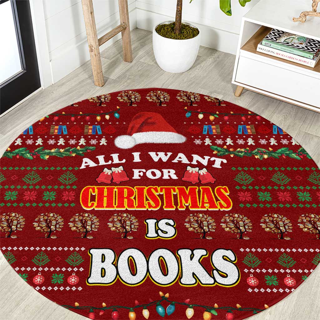 All I Want For Christmas Is Books Christmas Round Carpet Xmas Holiday Patterns - Wonder Print Shop