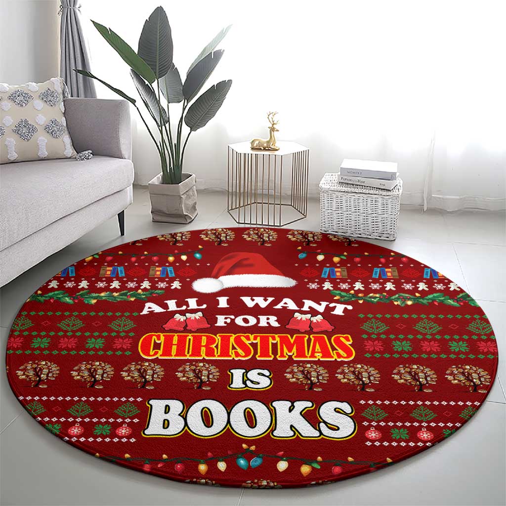 All I Want For Christmas Is Books Christmas Round Carpet Xmas Holiday Patterns - Wonder Print Shop