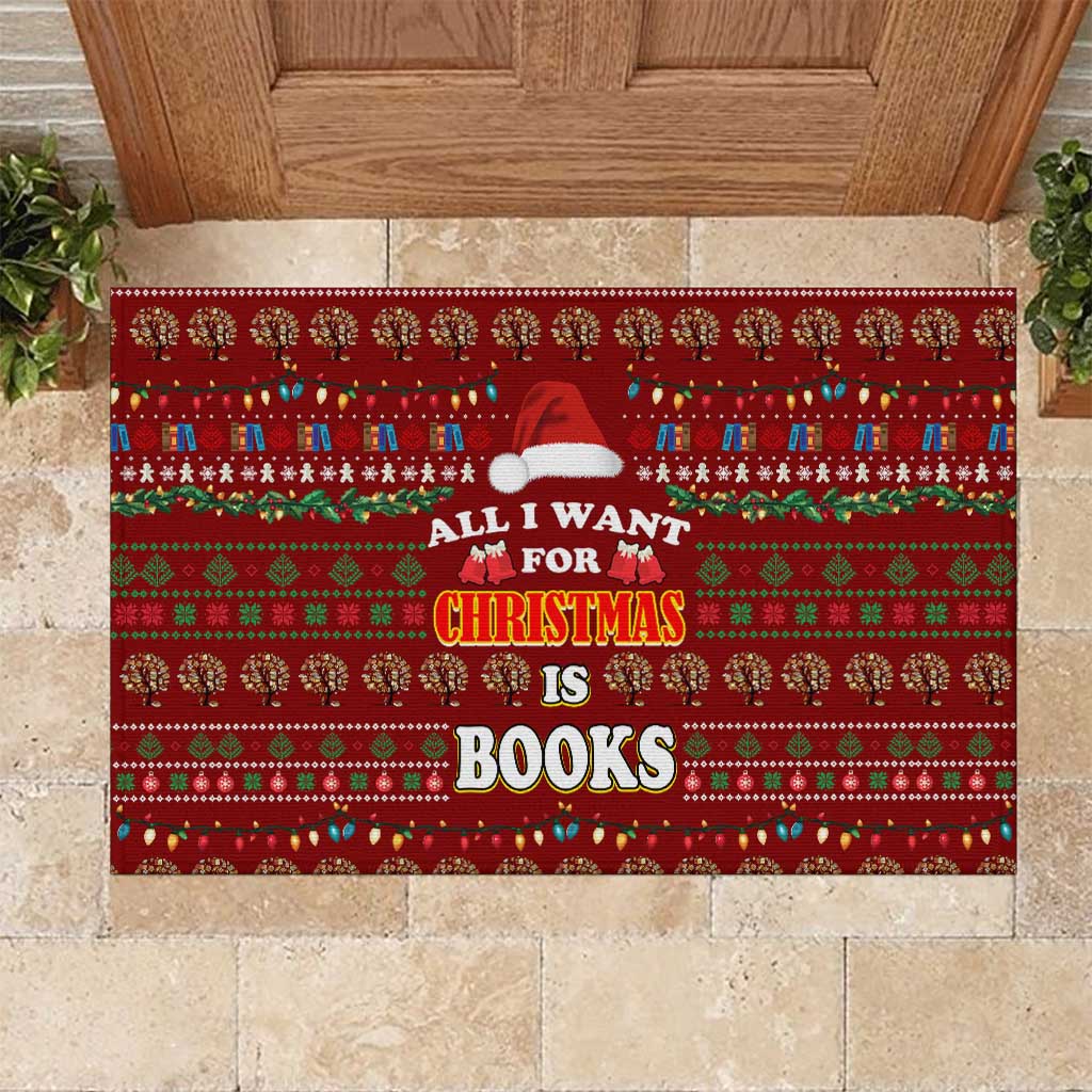 All I Want For Christmas Is Books Christmas Rubber Doormat Xmas Holiday Patterns - Wonder Print Shop