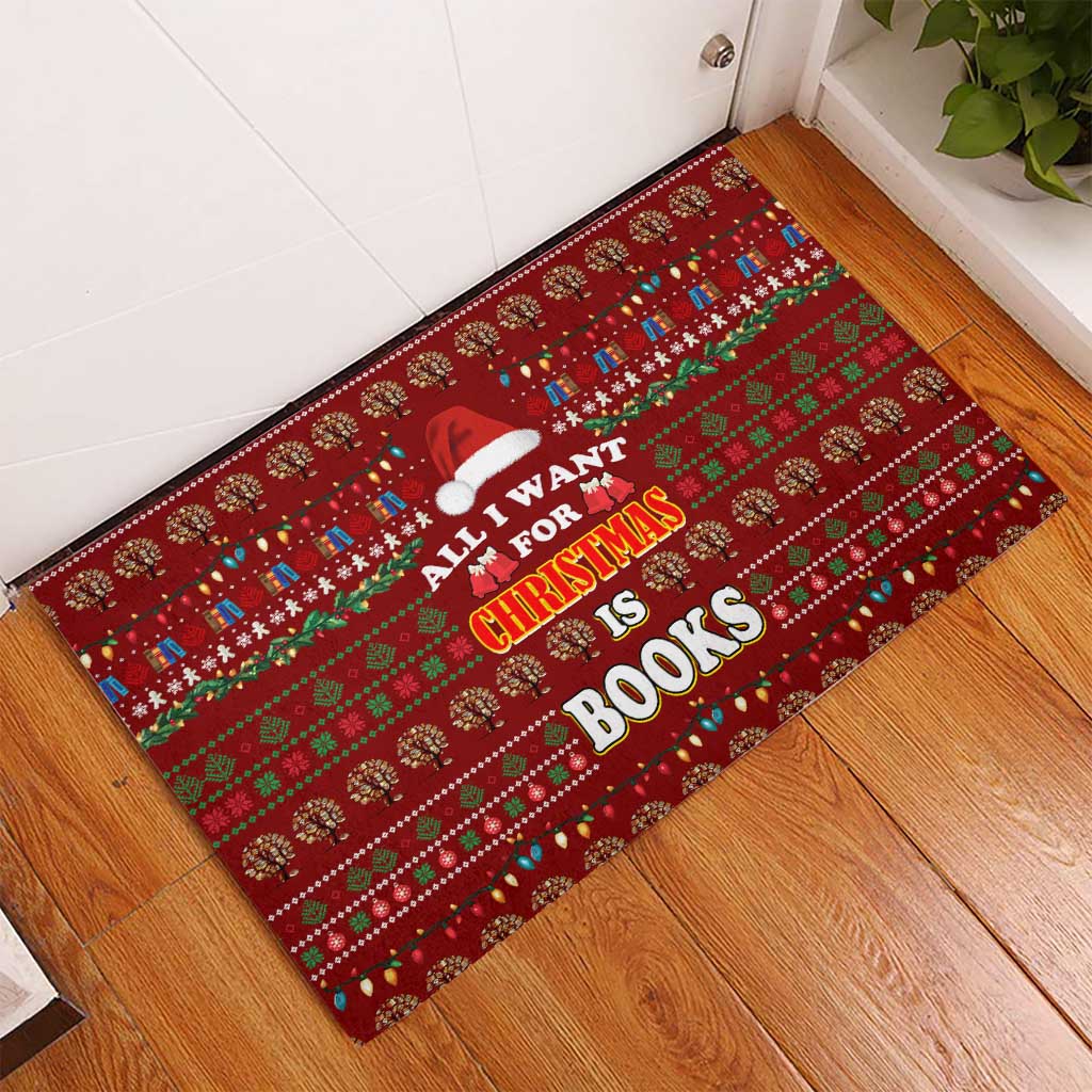 All I Want For Christmas Is Books Christmas Rubber Doormat Xmas Holiday Patterns - Wonder Print Shop