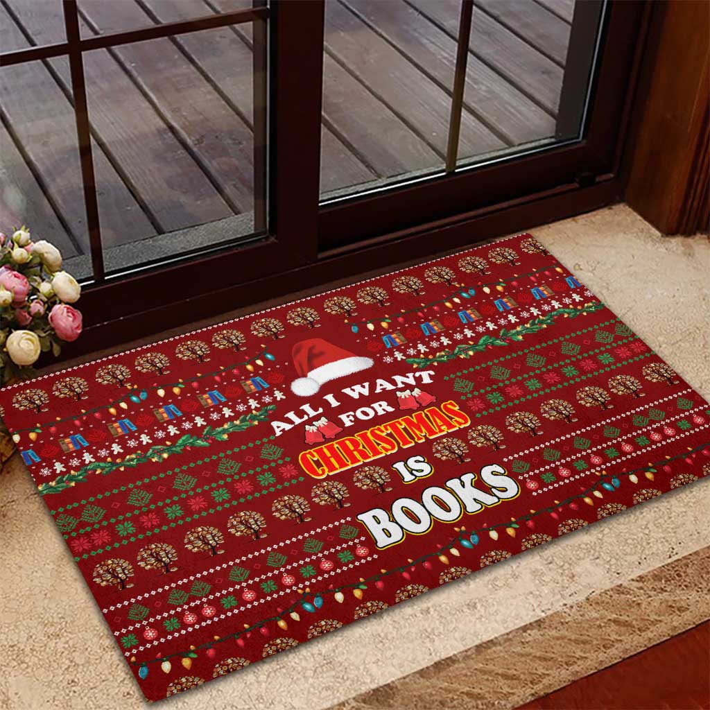 All I Want For Christmas Is Books Christmas Rubber Doormat Xmas Holiday Patterns - Wonder Print Shop