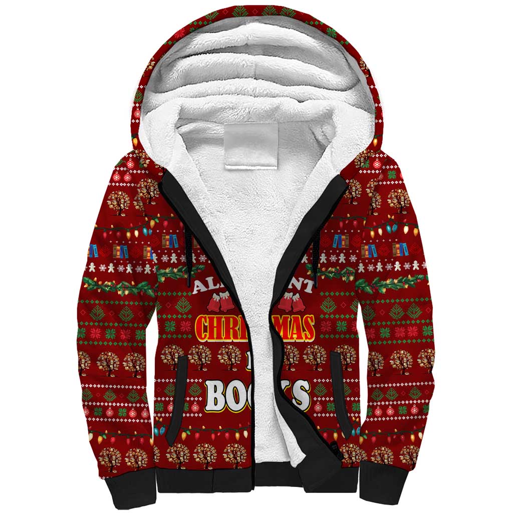 All I Want For Christmas Is Books Christmas Sherpa Hoodie Xmas Holiday Patterns - Wonder Print Shop