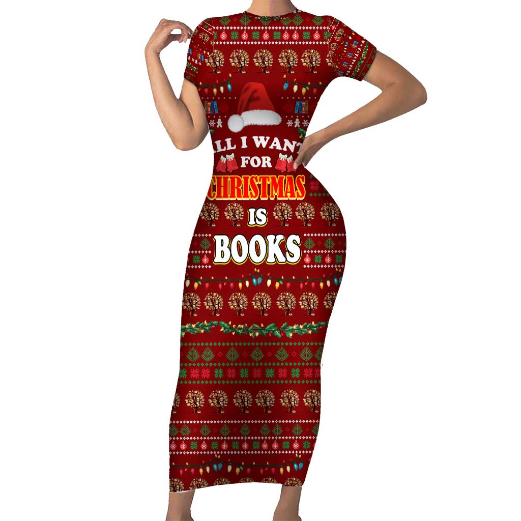 All I Want For Christmas Is Books Christmas Short Sleeve Bodycon Dress Xmas Holiday Patterns - Wonder Print Shop