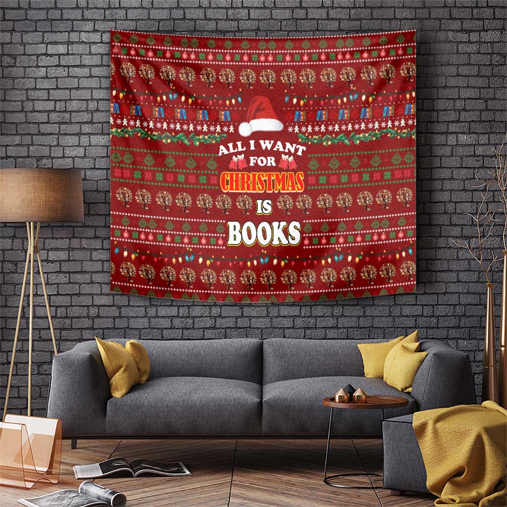 All I Want For Christmas Is Books Christmas Tapestry Xmas Holiday Patterns - Wonder Print Shop