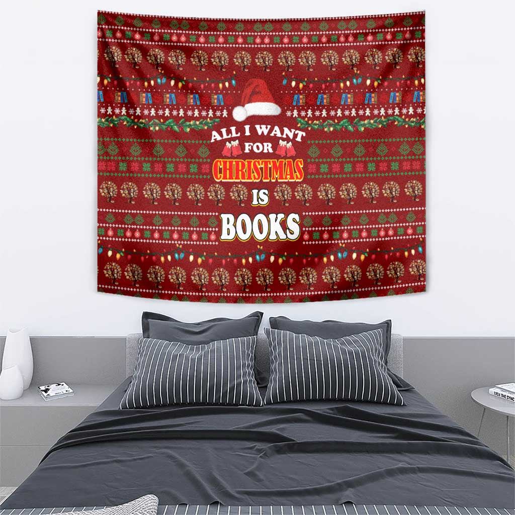 All I Want For Christmas Is Books Christmas Tapestry Xmas Holiday Patterns - Wonder Print Shop