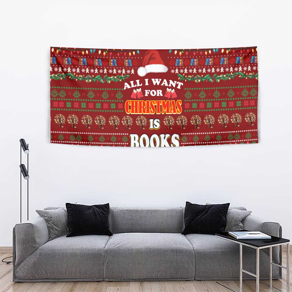 All I Want For Christmas Is Books Christmas Tapestry Xmas Holiday Patterns - Wonder Print Shop