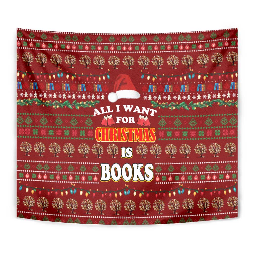 All I Want For Christmas Is Books Christmas Tapestry Xmas Holiday Patterns - Wonder Print Shop