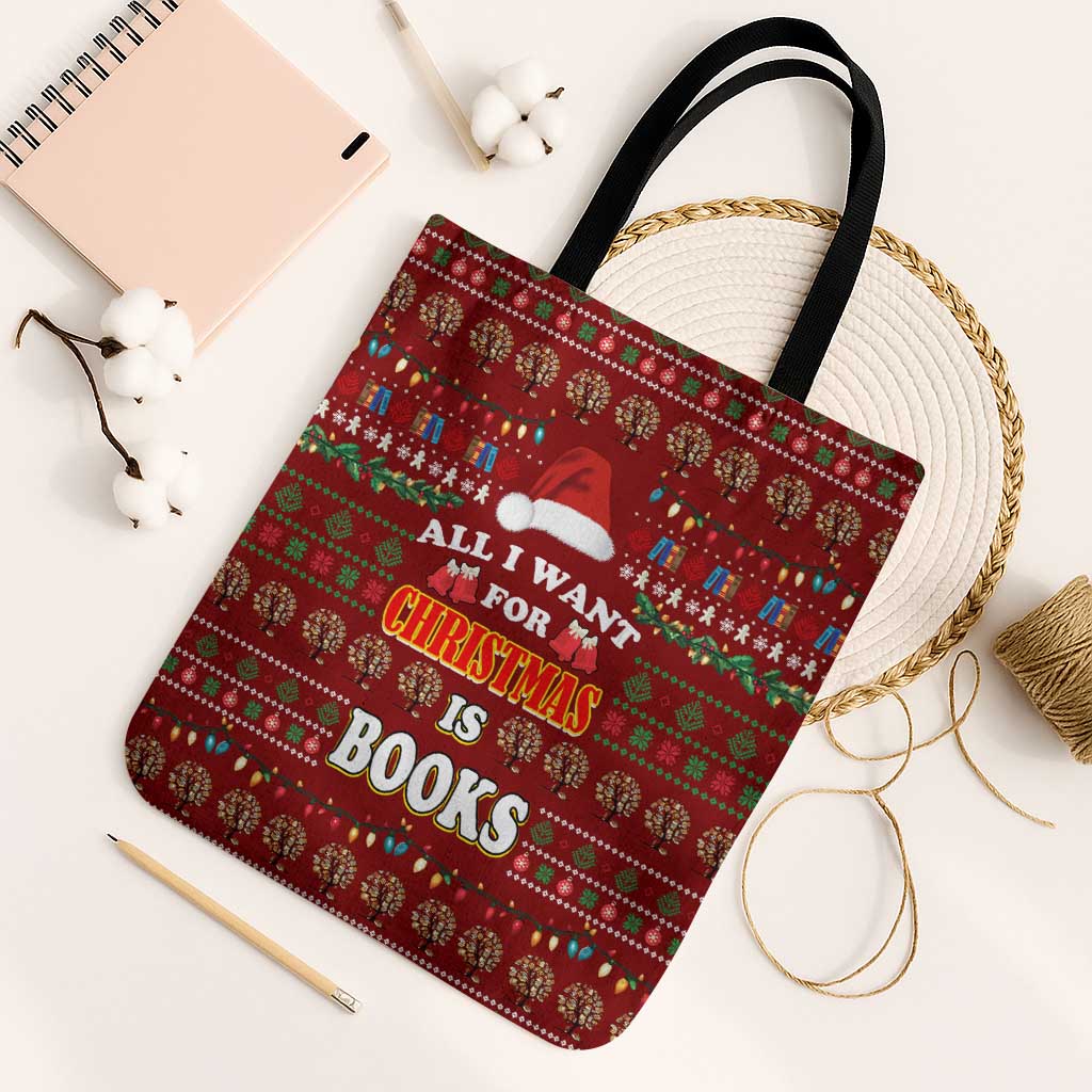 All I Want For Christmas Is Books Christmas Tote Bag Xmas Holiday Patterns - Wonder Print Shop