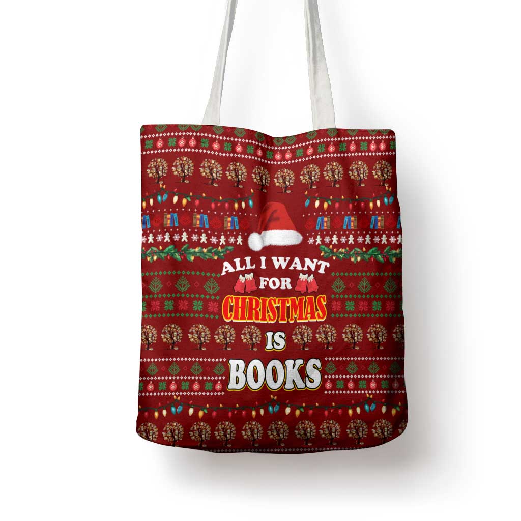 All I Want For Christmas Is Books Christmas Tote Bag Xmas Holiday Patterns - Wonder Print Shop