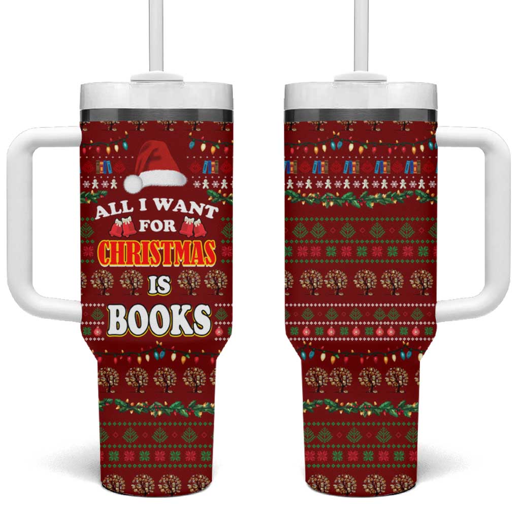 All I Want For Christmas Is Books Christmas Tumbler With Handle Xmas Holiday Patterns - Wonder Print Shop