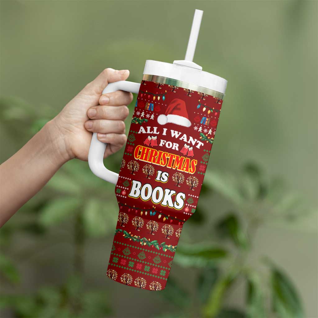 All I Want For Christmas Is Books Christmas Tumbler With Handle Xmas Holiday Patterns - Wonder Print Shop