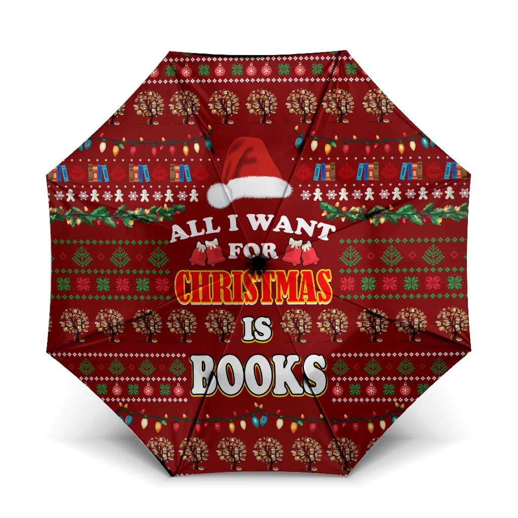 All I Want For Christmas Is Books Christmas Umbrella Xmas Holiday Patterns - Wonder Print Shop