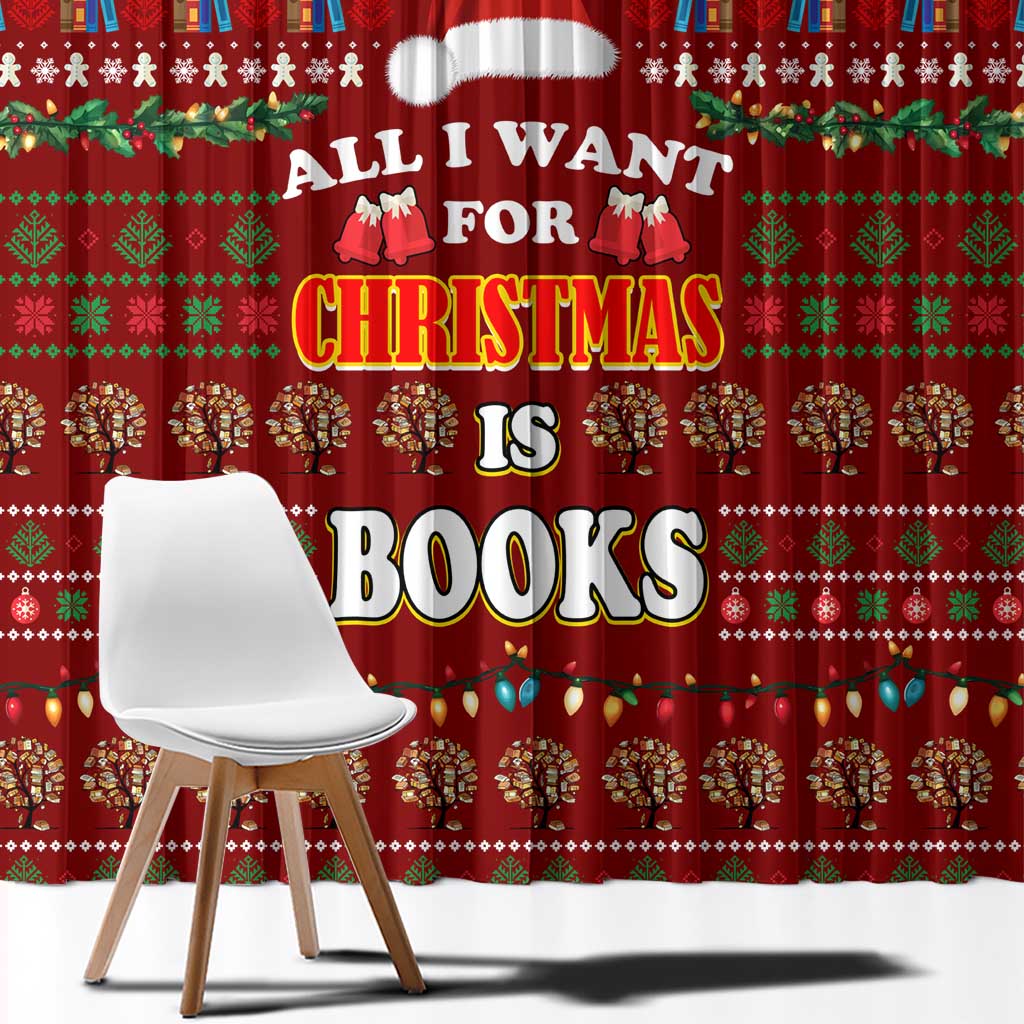 All I Want For Christmas Is Books Christmas Window Curtain Xmas Holiday Patterns - Wonder Print Shop