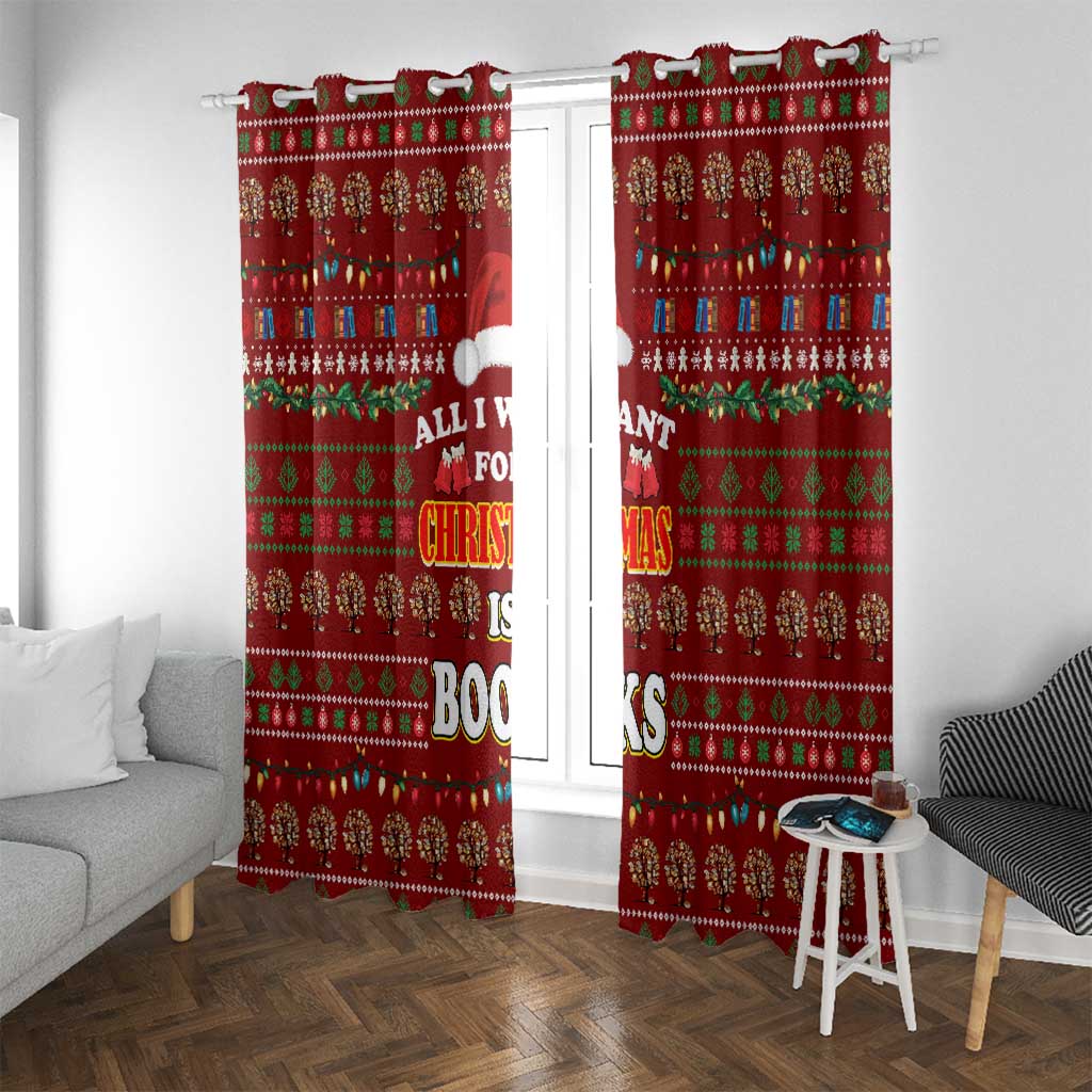 All I Want For Christmas Is Books Christmas Window Curtain Xmas Holiday Patterns - Wonder Print Shop