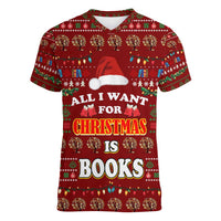 All I Want For Christmas Is Books Christmas Women V-Neck T-Shirt Xmas Holiday Patterns - Wonder Print Shop