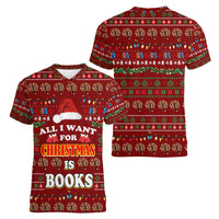 All I Want For Christmas Is Books Christmas Women V-Neck T-Shirt Xmas Holiday Patterns - Wonder Print Shop