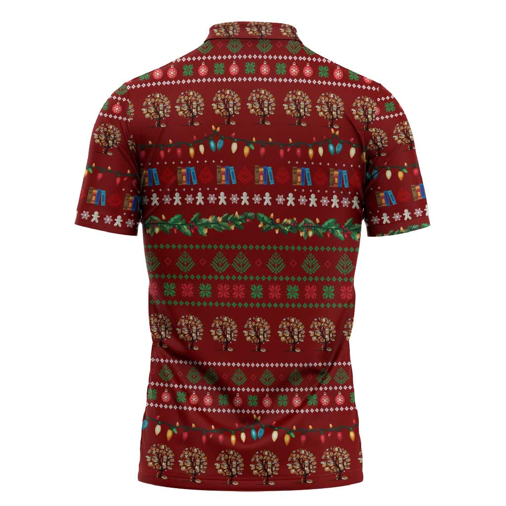 All I Want For Christmas Is Books Christmas Zipper Polo Shirt Xmas Holiday Patterns - Wonder Print Shop