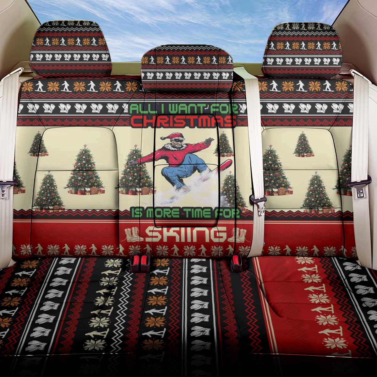 All I Want For Christmas Is Skiing Christmas Back Car Seat Cover Xmas Holiday Patterns - Wonder Print Shop