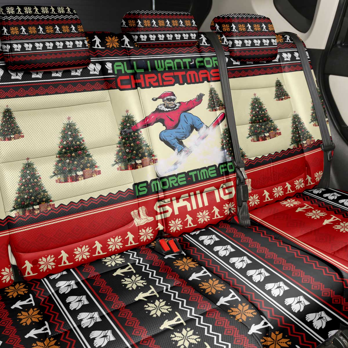 All I Want For Christmas Is Skiing Christmas Back Car Seat Cover Xmas Holiday Patterns - Wonder Print Shop